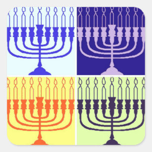 Pegatina Cuadrada Hanukkah Menorah