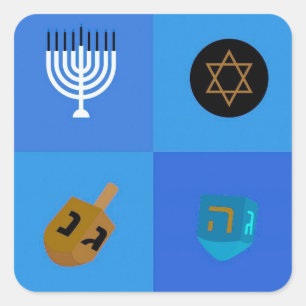 Pegatina Cuadrada Hanukkah Menorah Dreidels star