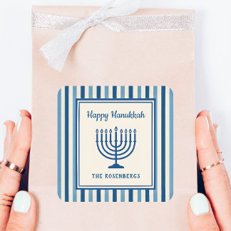 Pegatina Cuadrada Hanukkah Menorah Stripes Trendy Custom