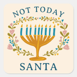 Pegatina Cuadrada HANUKKAH NO HOY SANTA Funny Floral dibujado a mano