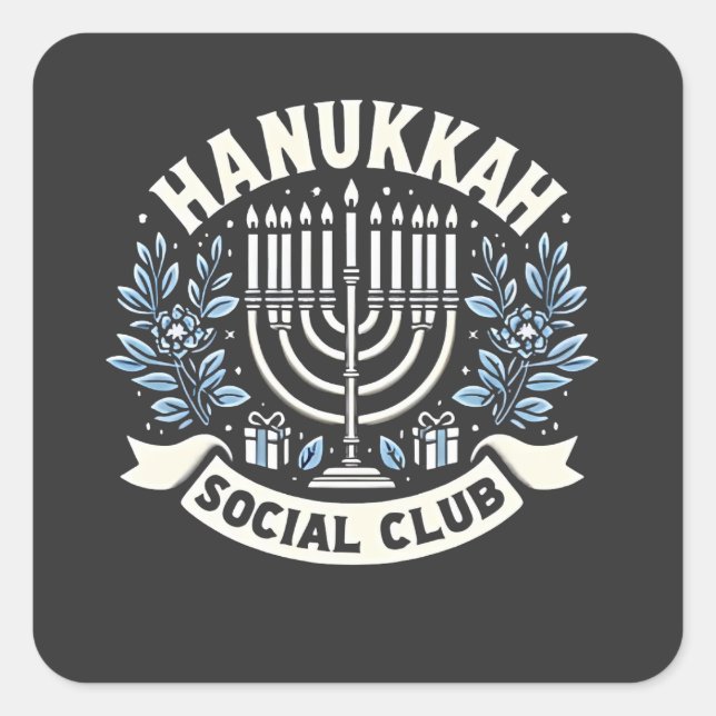 Pegatina Cuadrada Hanukkah Social Club Funny Jewish Hanukkah (Anverso)