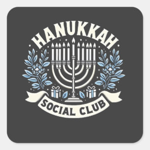 Pegatina Cuadrada Hanukkah Social Club Funny Jewish Hanukkah