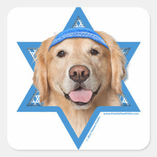 Pegatina Cuadrada Hanukkah Star of David - Golden Retriever - Corona