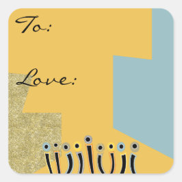 Pegatina Cuadrada Hanukkah Velas de baile feliz