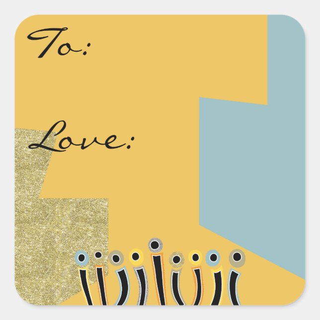 Pegatina Cuadrada Hanukkah Velas de baile feliz (Anverso)