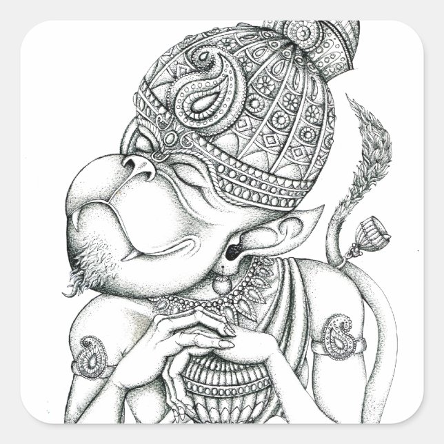 Pegatina Cuadrada Hanuman, Dios del mono (Anverso)