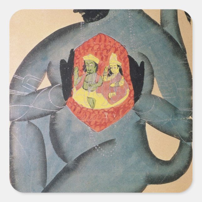 Pegatina Cuadrada Hanuman revela a Rama y Sita (Anverso)