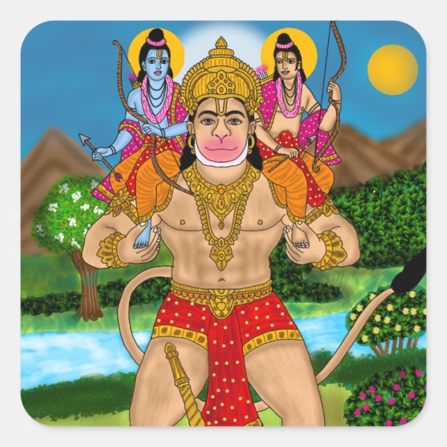 Pegatina Cuadrada Hanuman Sticker (Anverso)