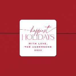 Pegatina Cuadrada Happiest Holidays Elegant Christmas Gift Tag Favor
