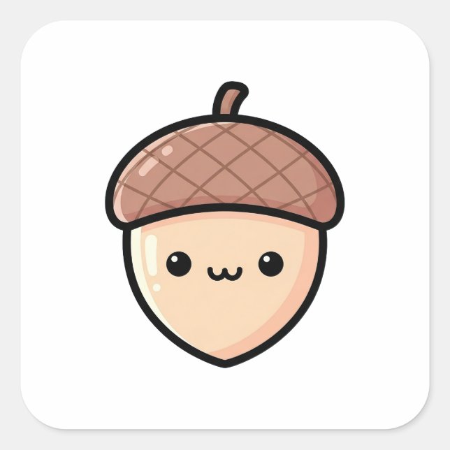 Pegatina Cuadrada Happy Acorn – Cute Kawaii Illustration (Anverso)