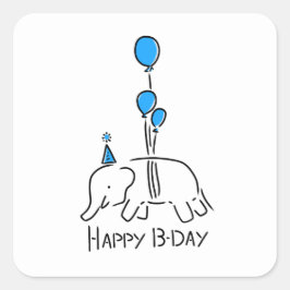 Pegatina Cuadrada Happy b day, olifant blauw