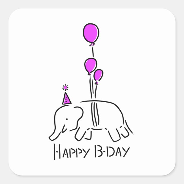 Pegatina Cuadrada Happy b day olifant rose (Anverso)
