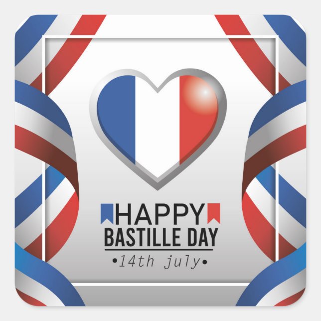 Pegatina Cuadrada Happy Bastille Day - 14th July (Anverso)