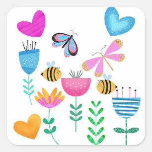 Pegatina Cuadrada Happy Bee Garden