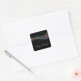 Pegatina Cuadrada Happy Birday Musical Notes Black&Silver Elegant