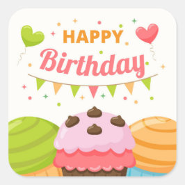 Pegatina Cuadrada Happy Birthday