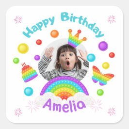 Pegatina Cuadrada happy birthday custom name kids sticker