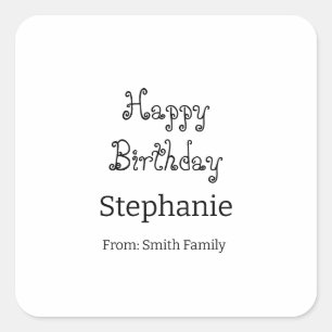 Pegatina Cuadrada Happy Birthday Name Typography Moderno Simple