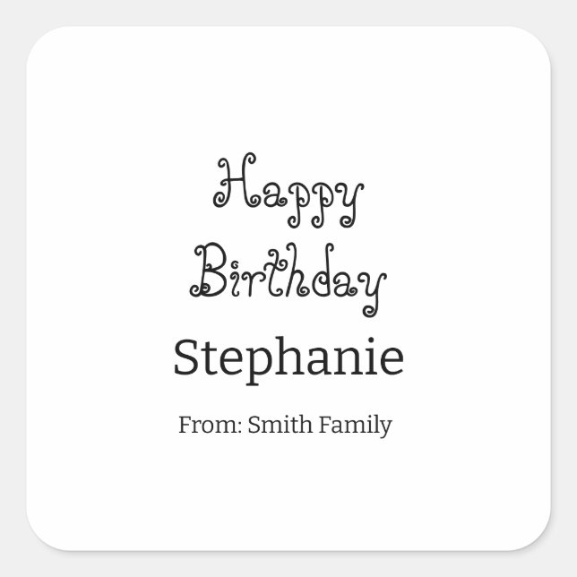Pegatina Cuadrada Happy Birthday Name Typography Moderno Simple (Anverso)