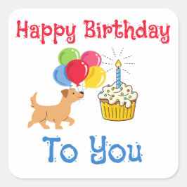 PEGATINA CUADRADA HAPPY BIRTHDAY TO YOU CUTE DOG STICKERS