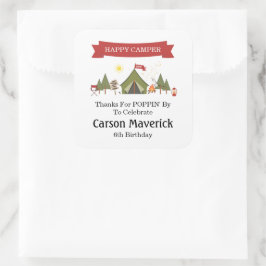 Pegatina Cuadrada Happy Camper Adventure Birthday