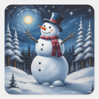 Pegatina Cuadrada Happy christmas snowman