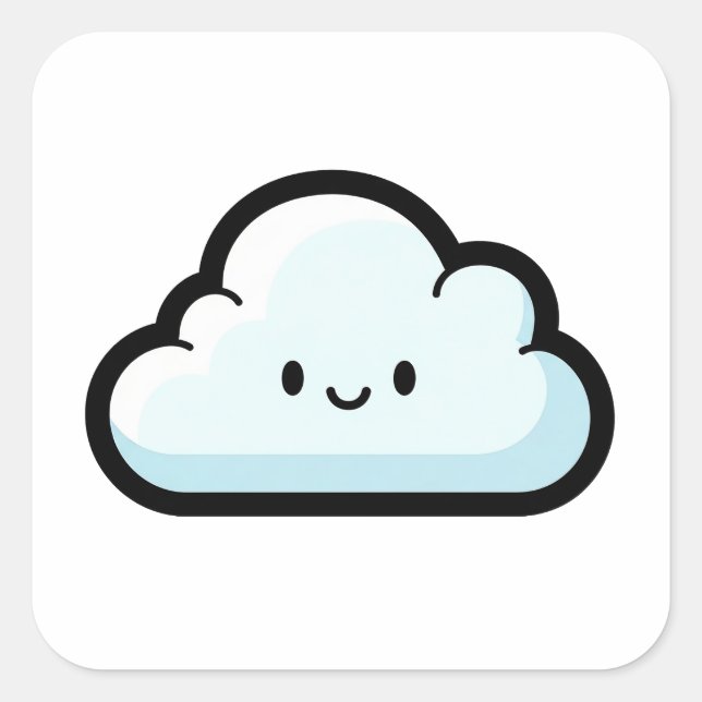 Pegatina Cuadrada Happy Cloud – Cute Kawaii Illustration (Anverso)