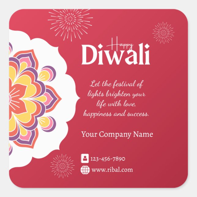 Pegatina Cuadrada Happy Diwali Round Custom Sticker (Anverso)