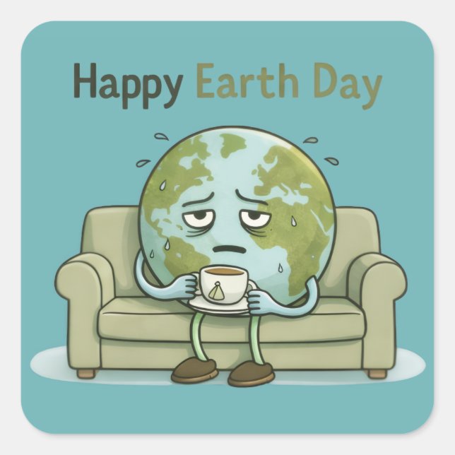 Pegatina Cuadrada Happy Earth Day  (Anverso)