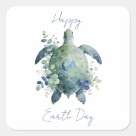 Pegatina Cuadrada Happy Earth Day Turtle Design
