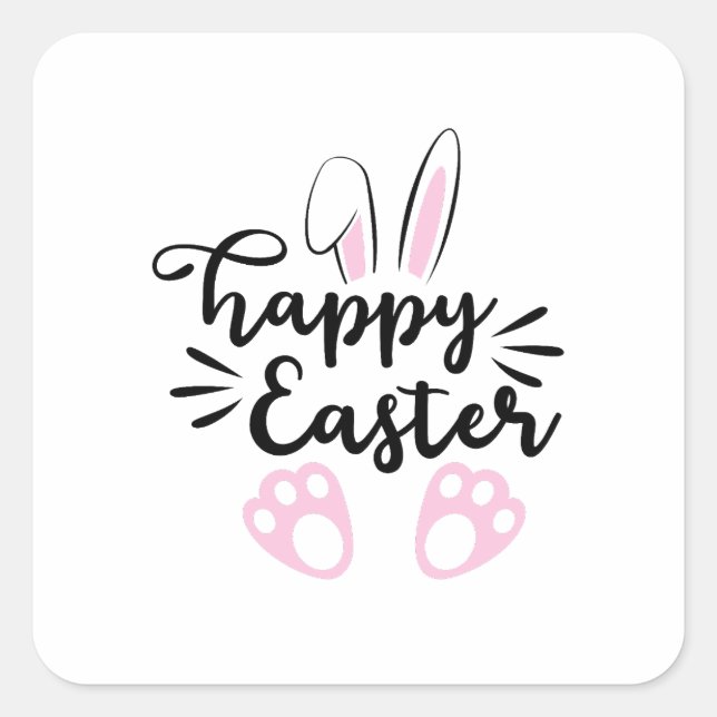 Pegatina Cuadrada Happy Easter (Anverso)