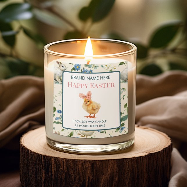 Pegatina Cuadrada Happy Easter Baby Chick Custom Candle Label (Subido por el creador)