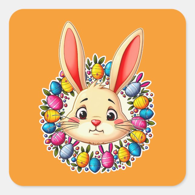 Pegatina Cuadrada Happy Easter Bunny – Colorful Spring - Autocolante (Anverso)