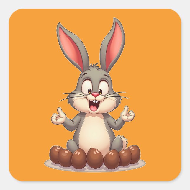 Pegatina Cuadrada Happy Easter Bunny – Cute Rabbit with Autocolante (Anverso)