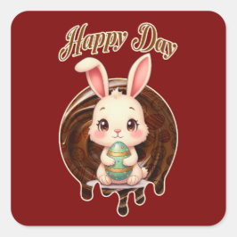 Pegatina Cuadrada Happy Easter Day – Cute Bunny - Autocolante