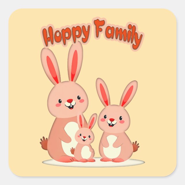 Pegatina Cuadrada Happy Easter Family – Cute Bunny - Autocolante (Anverso)