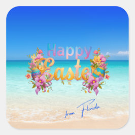 Pegatina Cuadrada Happy Easter from Florida Tropical Beach