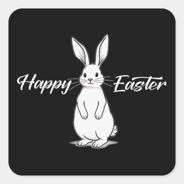 Pegatina Cuadrada Happy Easter – Minimal Bunny - Autocolante (Anverso)