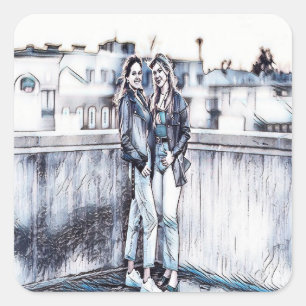 Pegatina Cuadrada Happy friends posing