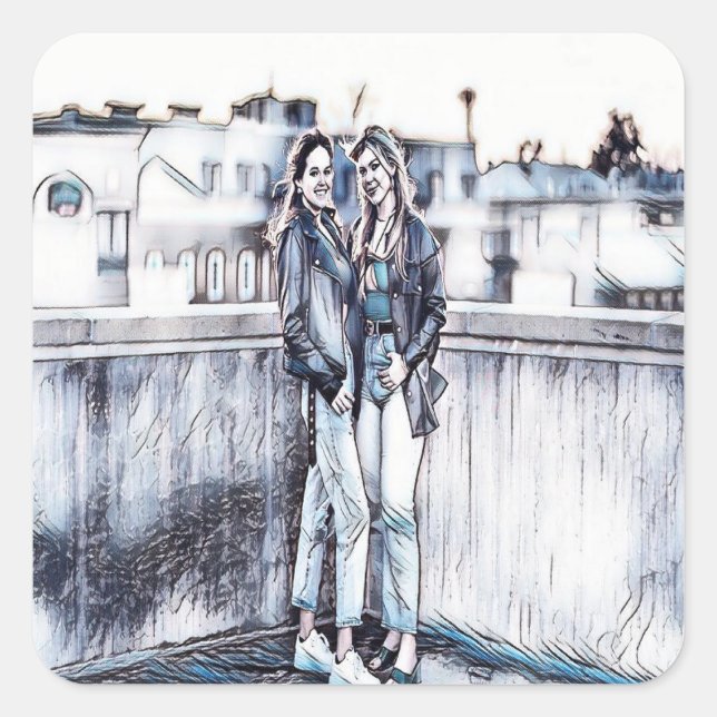 Pegatina Cuadrada Happy friends posing (Anverso)