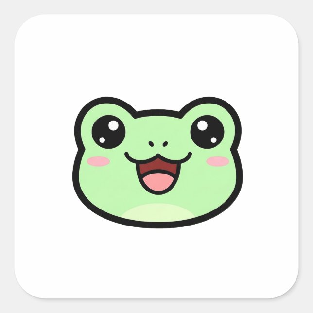 Pegatina Cuadrada Happy Frog – Cute Kawaii Illustration (Anverso)