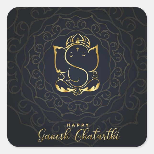 Pegatina Cuadrada Happy Ganesh Chaturthi (Anverso)