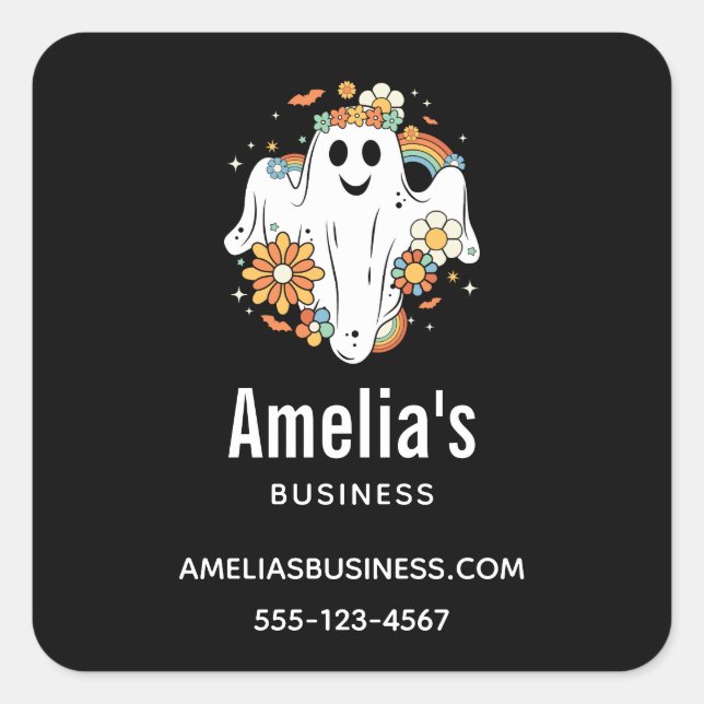 Pegatina Cuadrada Happy Ghost Retro Hippie Vibe Business (Anverso)