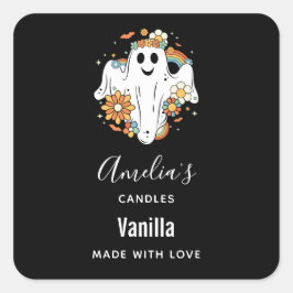 Pegatina Cuadrada Happy Ghost Retro Hippie Vibe - Candle Business