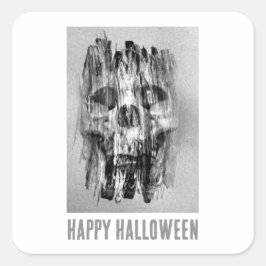 Pegatina Cuadrada Happy Halloween. Distressed skull