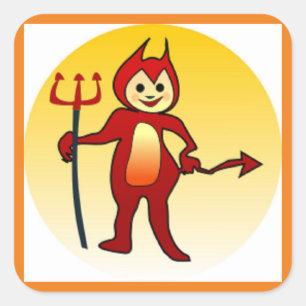 PEGATINA CUADRADA "HAPPY HALLOWEEN" PEQUEÑO DIABLO