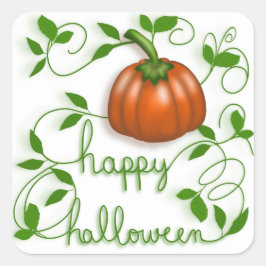 Pegatina Cuadrada Happy Halloween Pumpkin Vine