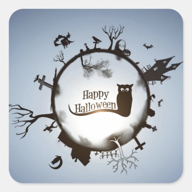 Pegatina Cuadrada Happy Halloween Spooky Thami (Anverso)