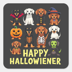 Pegatina Cuadrada Happy Hallowiener Spooky Halloween Dog Weiner