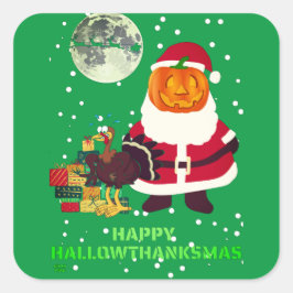 Pegatina Cuadrada "HAPPY HALLOWTHANKSMAS" regalo de fiesta navideña 